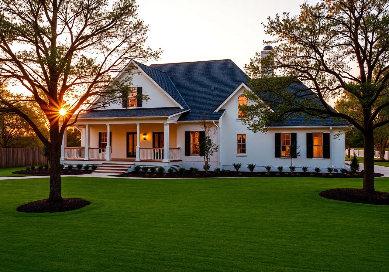 homes for sale in Houston TX — Magnolia farmhouse at golden hour